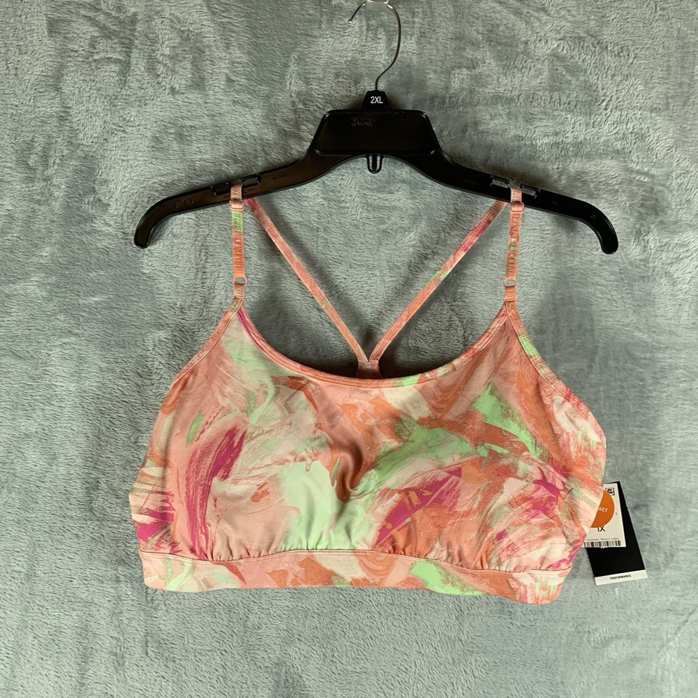 Ideology‎ Women's Sports Bra 1X Low Impact Pink Shock Abstract